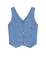 Denim V-Neck Vest-Style Shirt for Women - Blue 419G001 - 2