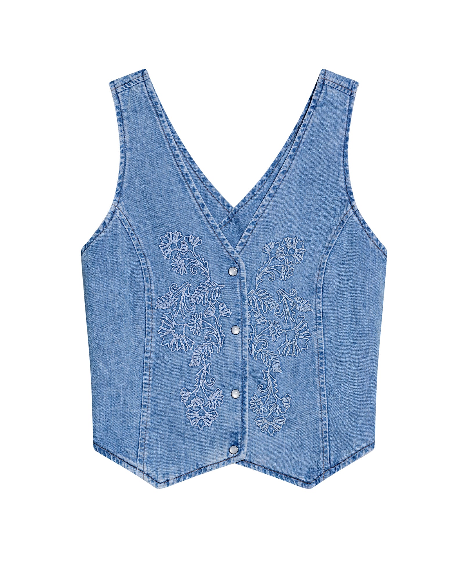 Denim V-Neck Vest-Style Shirt for Women - Blue 419G001 - 2