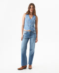 Denim V-Neck Vest-Style Shirt for Women - Blue 419G001 - 3