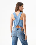 Denim V-Neck Vest-Style Shirt for Women - Blue 419G001 - 5