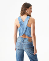 Denim V-Neck Vest-Style Shirt for Women - Blue 419G001 - 5