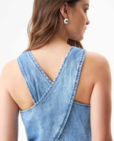 Denim V-Neck Vest-Style Shirt for Women - Blue 419G001 - 6