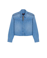 Women's Shoulder Strap Long Sleeve Denim Shirt in Cotton 419G002 - 2
