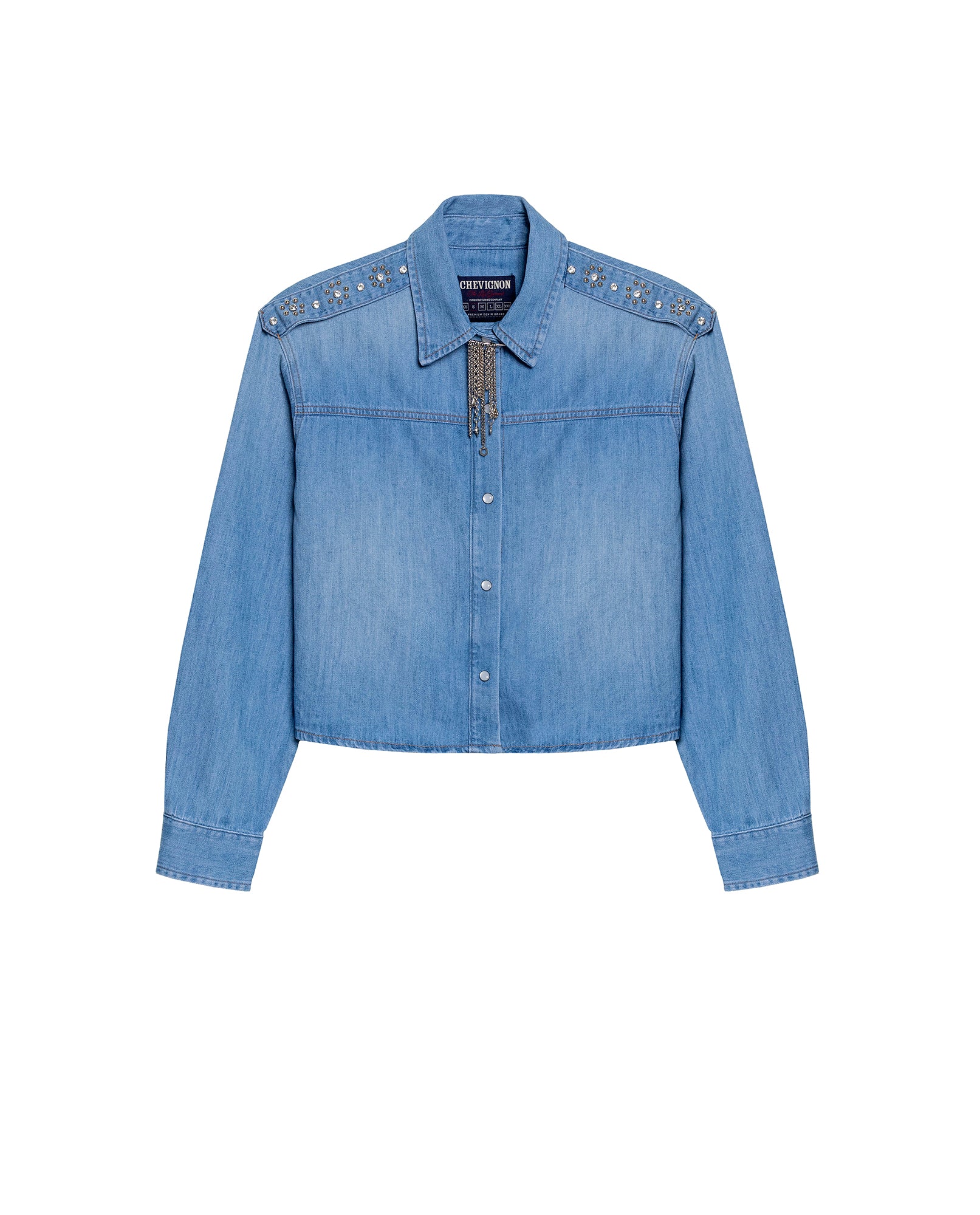 Women's Shoulder Strap Long Sleeve Denim Shirt in Cotton 419G002 - 2