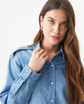 Women's Shoulder Strap Long Sleeve Denim Shirt in Cotton 419G002 - 4