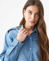 Women's Shoulder Strap Long Sleeve Denim Shirt in Cotton 419G002 - 4