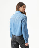Women's Shoulder Strap Long Sleeve Denim Shirt in Cotton 419G002 - 5
