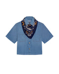 Women's Short Sleeve Denim Shirt with Bandana in Cotton 419G003 - 2