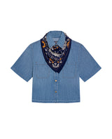 Women's Short Sleeve Denim Shirt with Bandana in Cotton 419G003 - 2