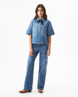 Women's Short Sleeve Denim Shirt with Bandana in Cotton 419G003 - 3