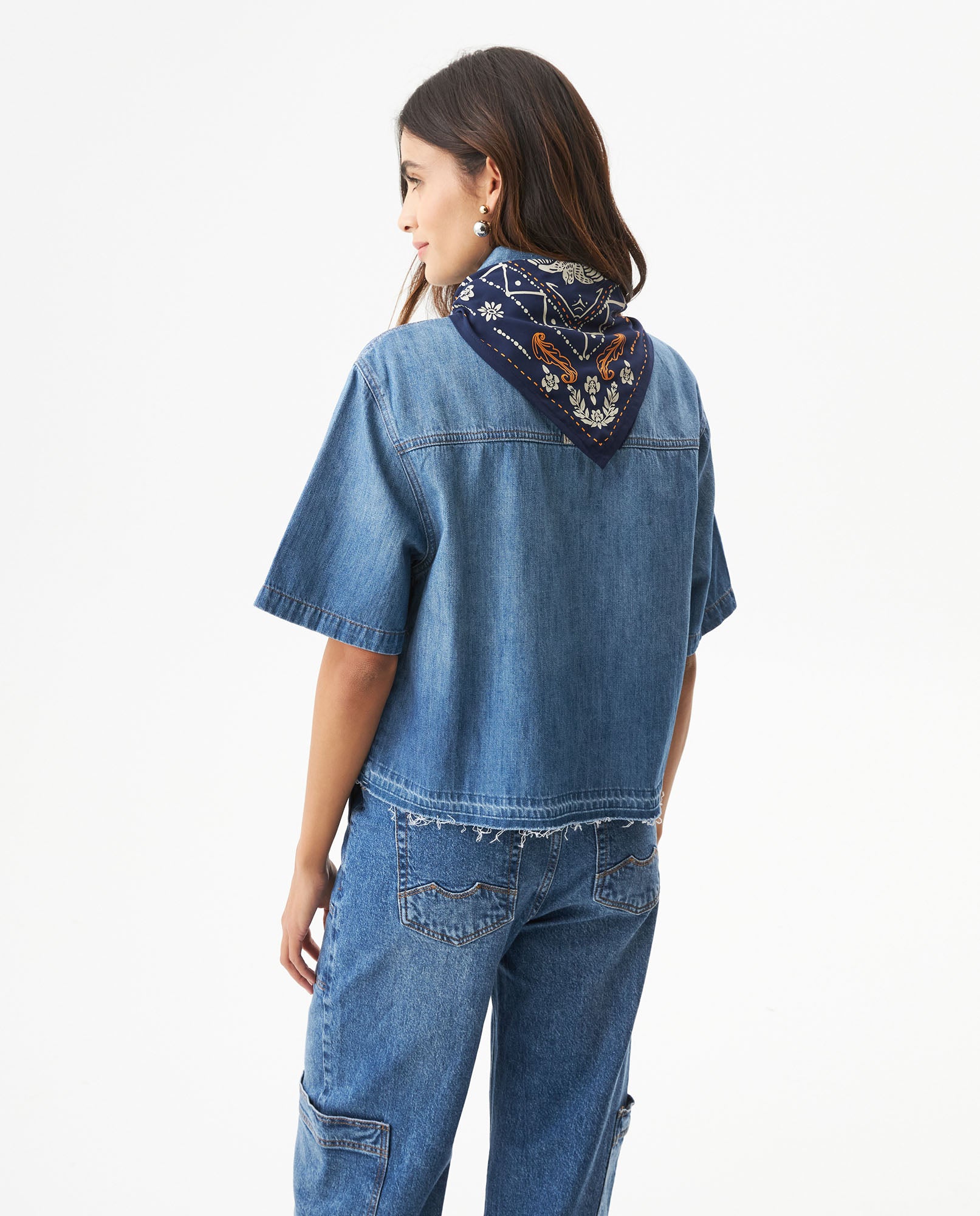 Women's Short Sleeve Denim Shirt with Bandana in Cotton 419G003 - 5
