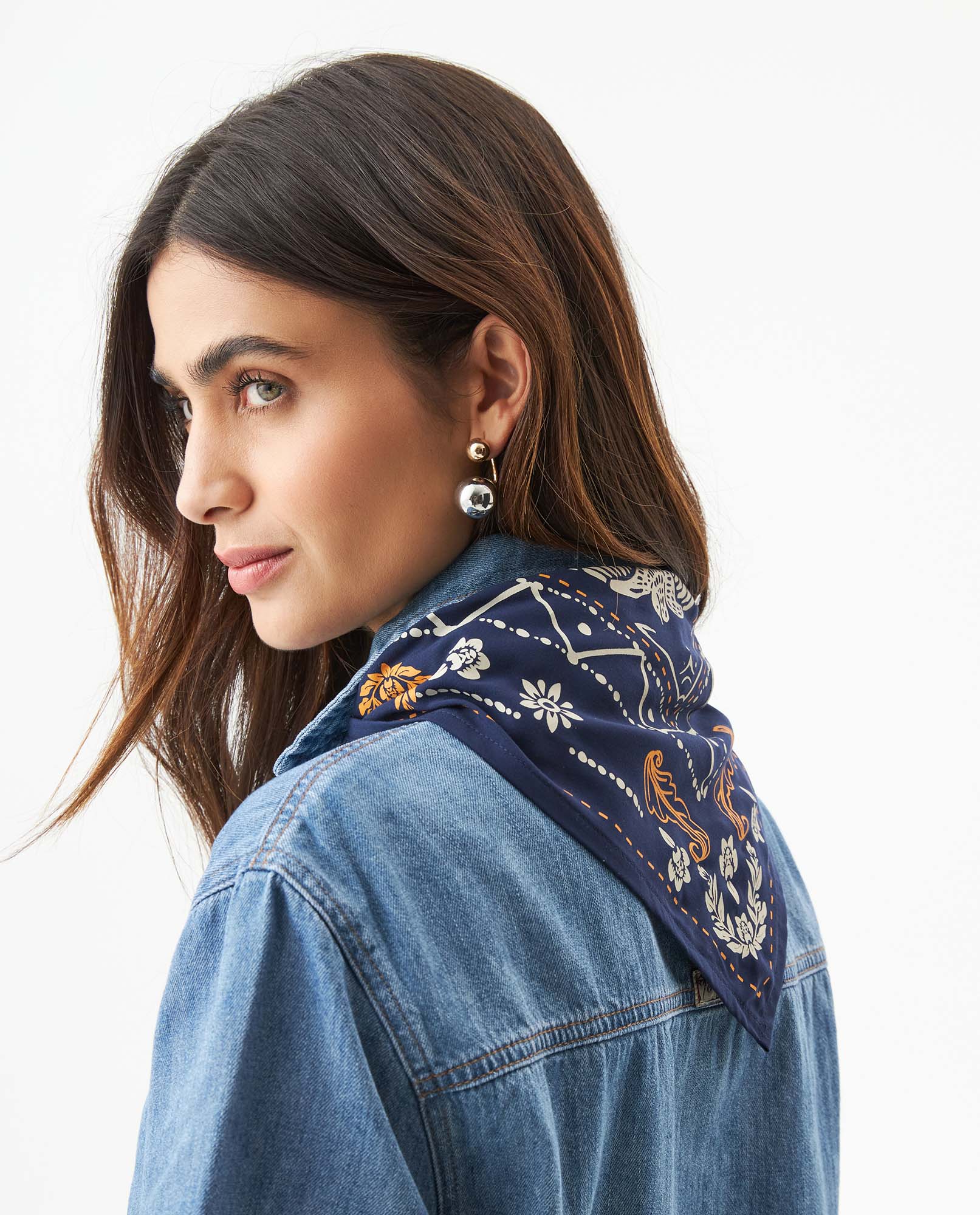 Women's Short Sleeve Denim Shirt with Bandana in Cotton 419G003 - 6