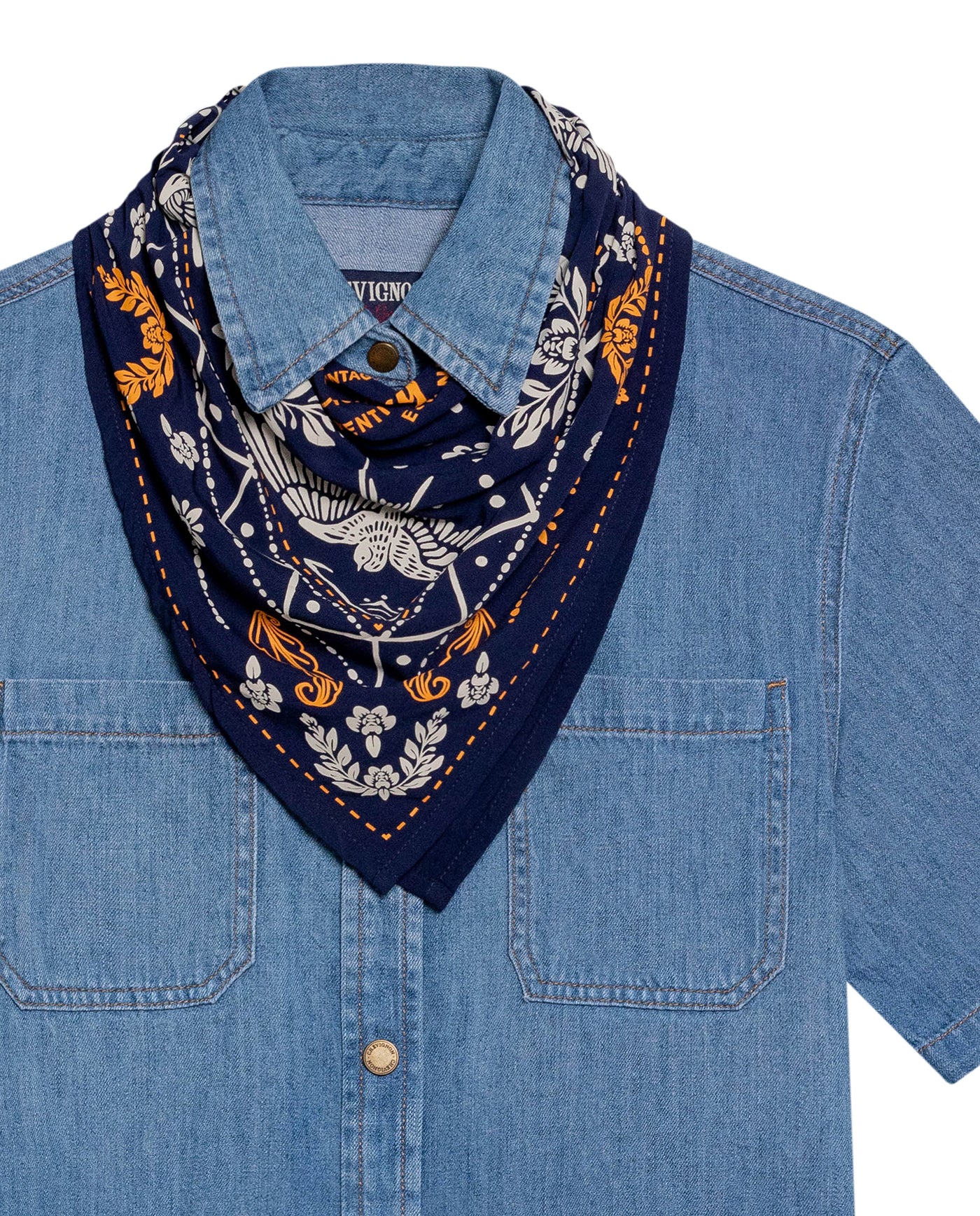 Women's Short Sleeve Denim Shirt with Bandana in Cotton 419G003 - 7