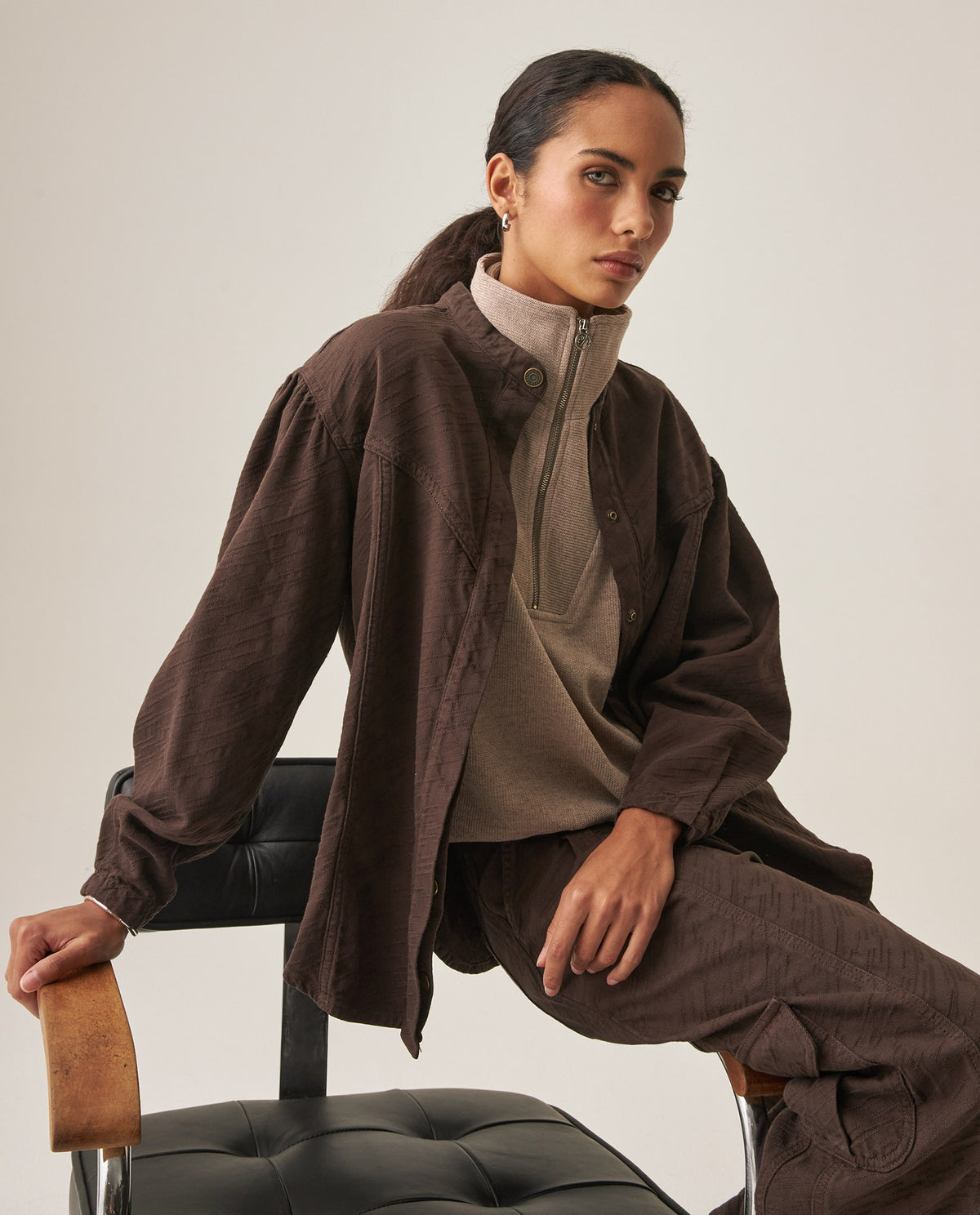 Women´s Relaxed Denim Blouse - Chocolate 63_419H000_CHO190913_0