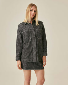 Womens Shirt Shacket Formal Silhouette Cotton Non-Stretch Gray Wash - Gray 63_421H000_GRI194305_0