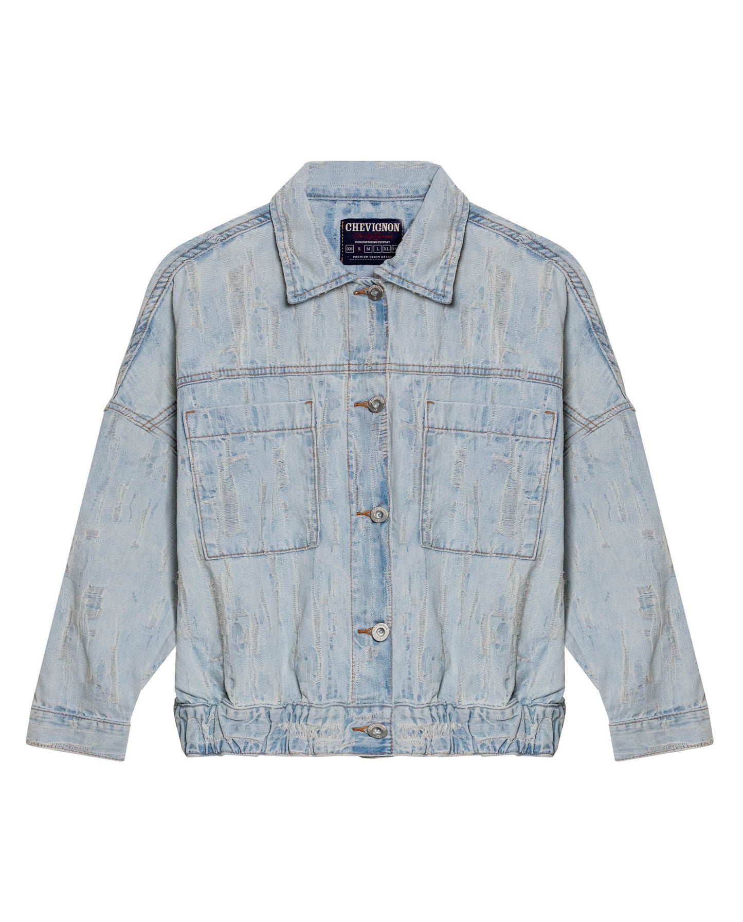 Womens Jacket Trucker Bomber Style Cotton Non-Stretch Light Wash Destroy Effect - Blue 63_421H001_AZU154020_3