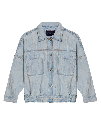 Womens Jacket Trucker Bomber Style Cotton Non-Stretch Light Wash Destroy Effect - Blue 63_421H001_AZU154020_3