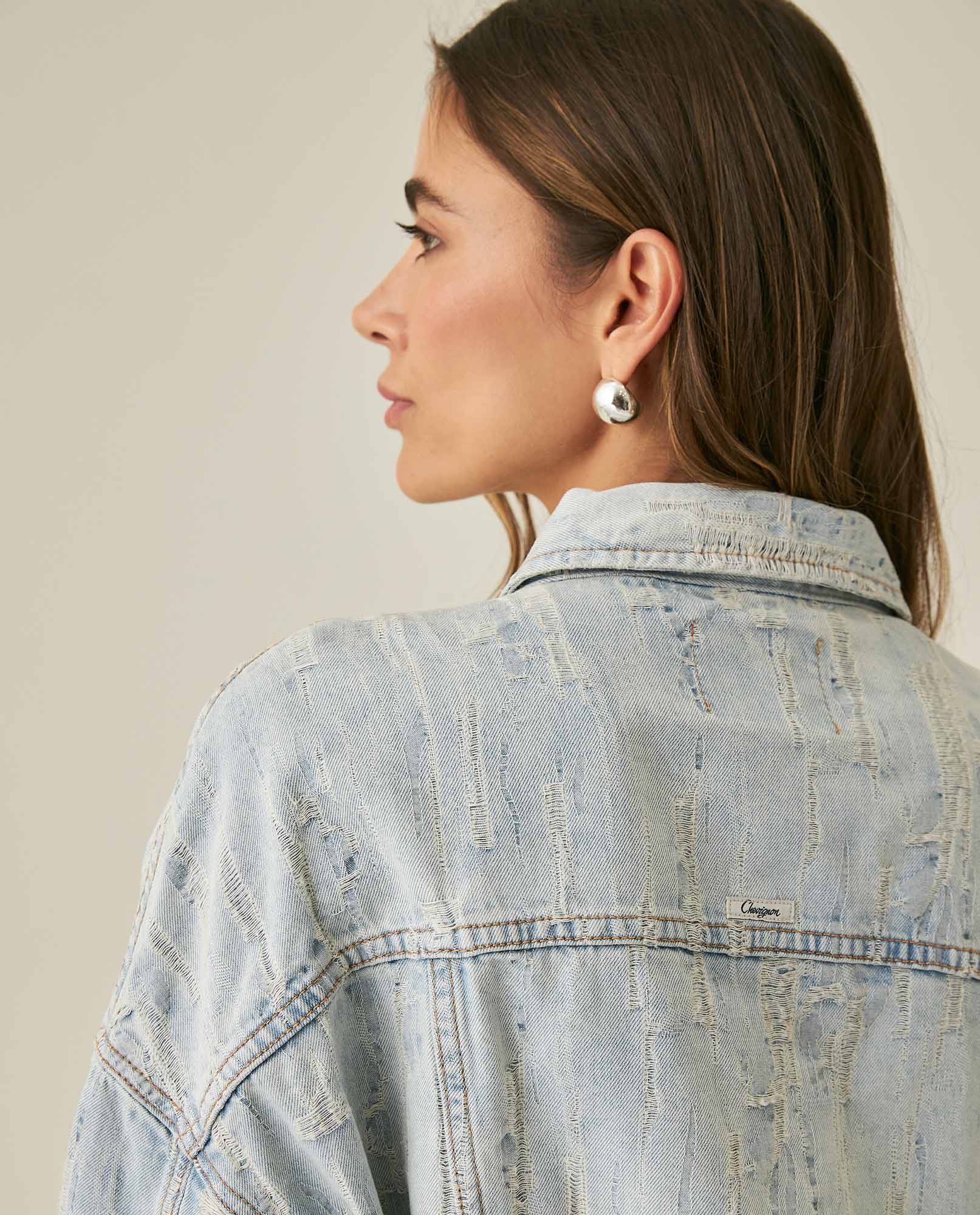Womens Jacket Trucker Bomber Style Cotton Non-Stretch Light Wash Destroy Effect - Blue 63_421H001_AZU154020_7