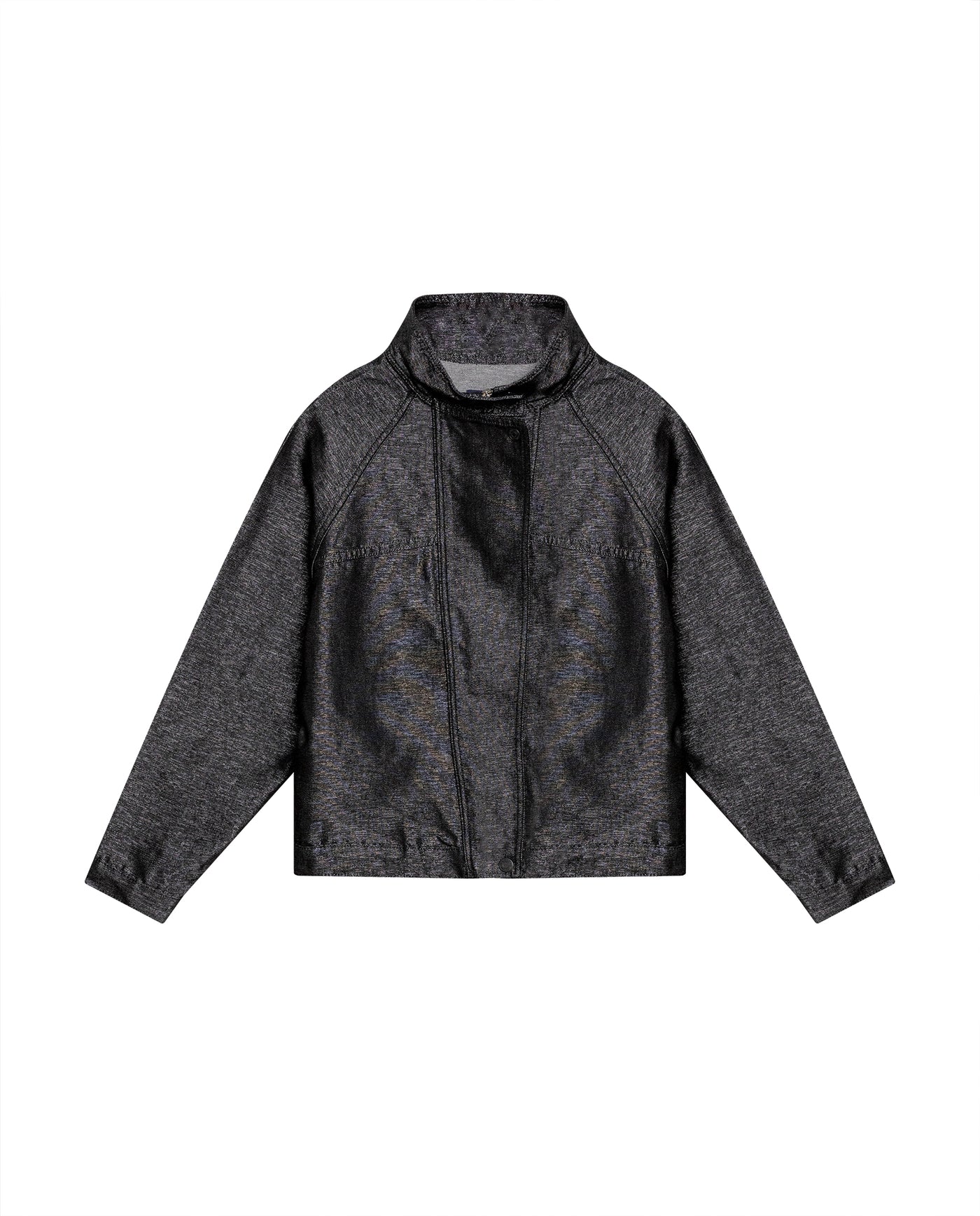 Womens Jacket High Collar Cotton Polyester Sheen Black Wash Mothers - Black 63_421H102_NEG194004_3