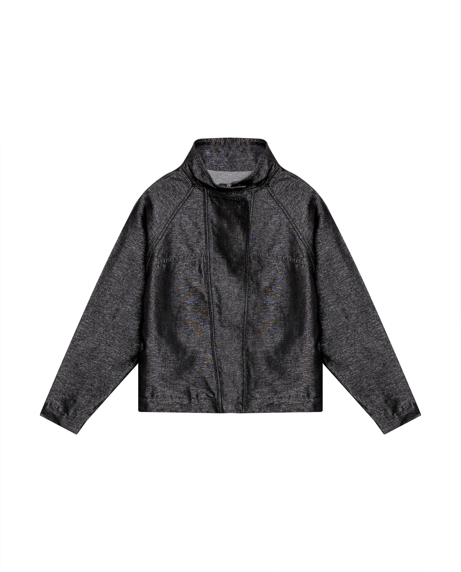 Womens Jacket High Collar Cotton Polyester Sheen Black Wash Mothers - Black 63_421H102_NEG194004_3