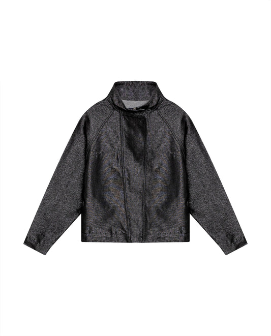 Womens Jacket High Collar Cotton Polyester Sheen Black Wash Mothers - Black 63_421H102_NEG194004_3