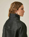 Womens Jacket High Collar Cotton Polyester Sheen Black Wash Mothers - Black 63_421H102_NEG194004_7