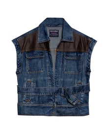 Womens Heritage Vest Cotton Lyocell Dark Wash Leather Yokes Integrated Belt - Blue 63_421H450_AZU184140_3