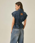 Womens Heritage Vest Cotton Lyocell Dark Wash Leather Yokes Integrated Belt - Blue 63_421H450_AZU184140_6
