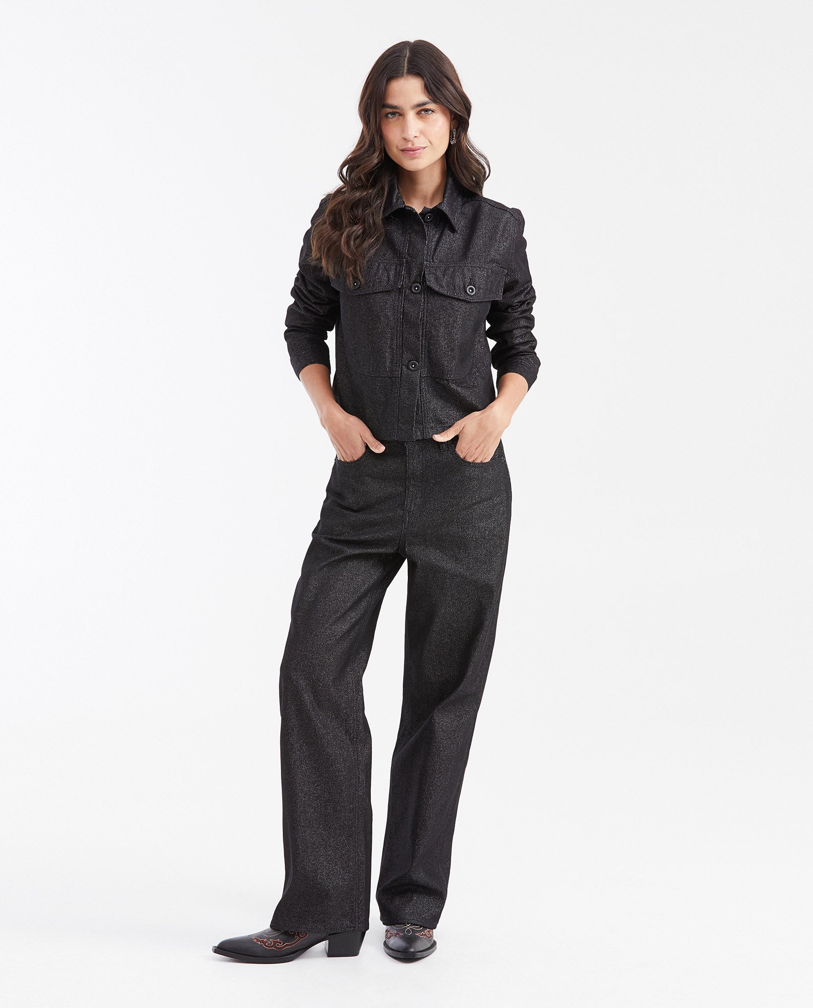 Black Denim Straight Fit Jacket for Women - Black 422G000 - 2