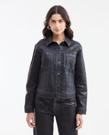 Light Blue Denim Jacket with Resin Effect Straight Fit for Women - Blue 422G001 - 1