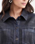 Light Blue Denim Jacket with Resin Effect Straight Fit for Women - Blue 422G001 - 3