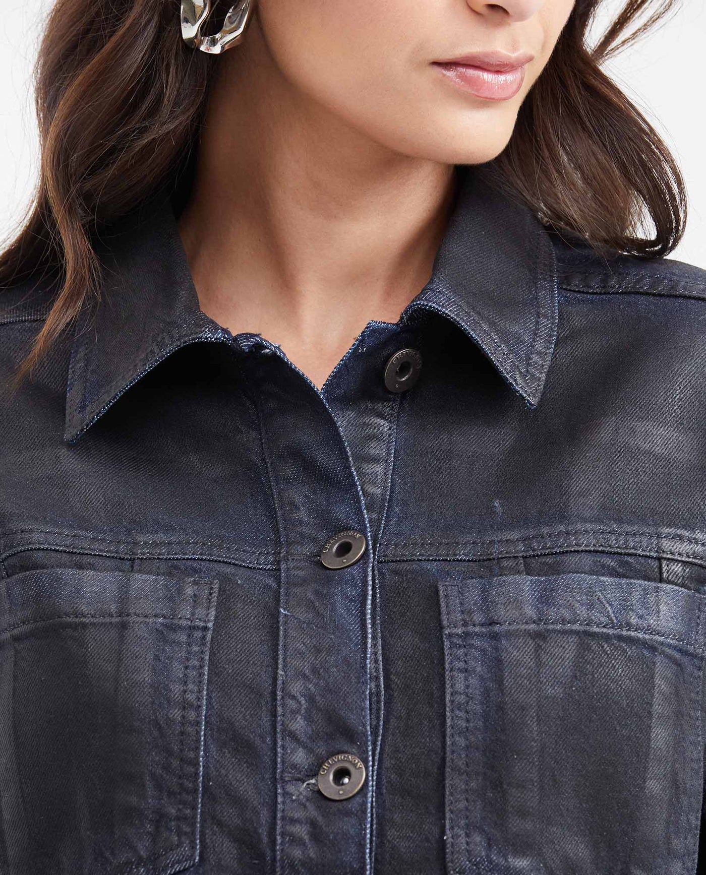 Light Blue Denim Jacket with Resin Effect Straight Fit for Women - Blue 422G001 - 3