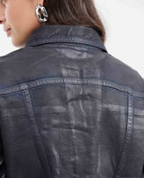 Light Blue Denim Jacket with Resin Effect Straight Fit for Women - Blue 422G001 - 6