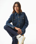 Women's Classic Trucker Denim Jacket Dark Wash in Cotton-Tencel Blend, Navigator 429G000 - 3