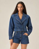 Women's Fitted Biker Denim Jacket Dark Wash in Cotton-Tencel Blend, Tidemark 429G001 - 1