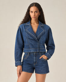 Women's Fitted Biker Denim Jacket Dark Wash in Cotton-Tencel Blend, Tidemark 429G001 - 1