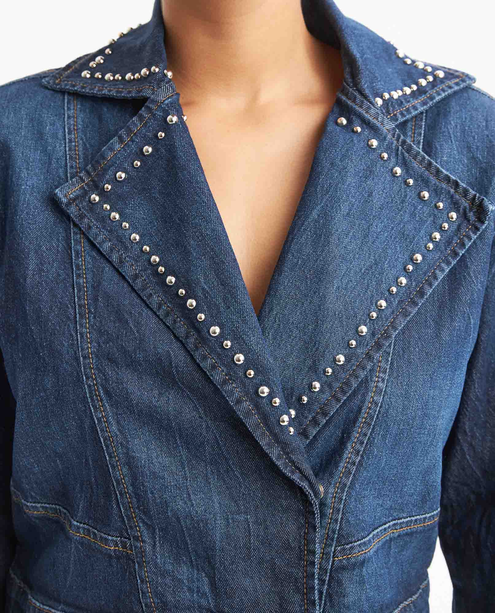 Women's Fitted Biker Denim Jacket Dark Wash in Cotton-Tencel Blend, Tidemark 429G001 - 4