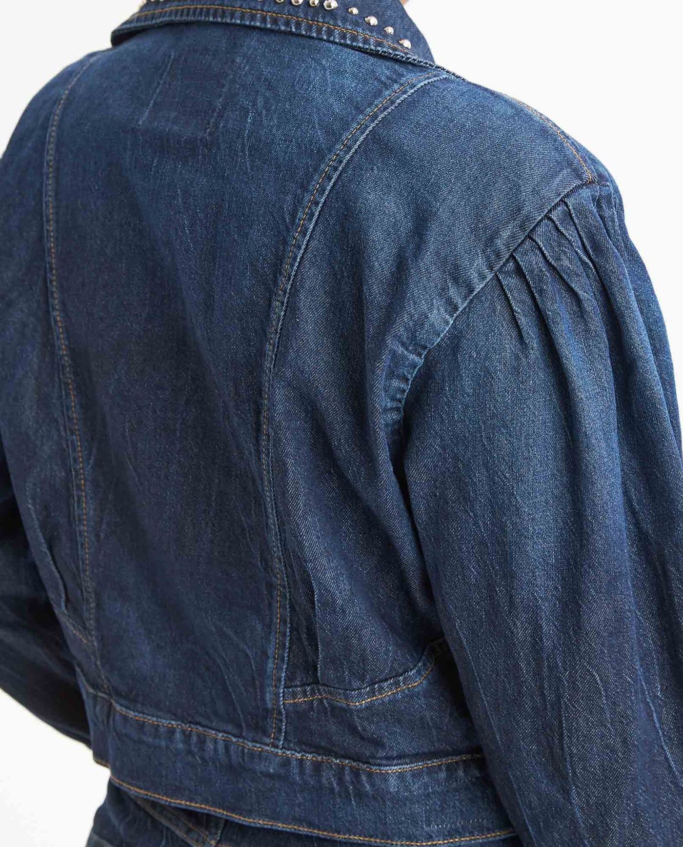 Women's Fitted Biker Denim Jacket Dark Wash in Cotton-Tencel Blend, Tidemark 429G001 - 6