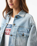 Women's Classic Trucker Denim Jacket Light Wash in Cotton Stretch Blend 429G450 - 4