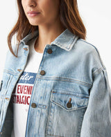 Women's Classic Trucker Denim Jacket Light Wash in Cotton Stretch Blend 429G450 - 4