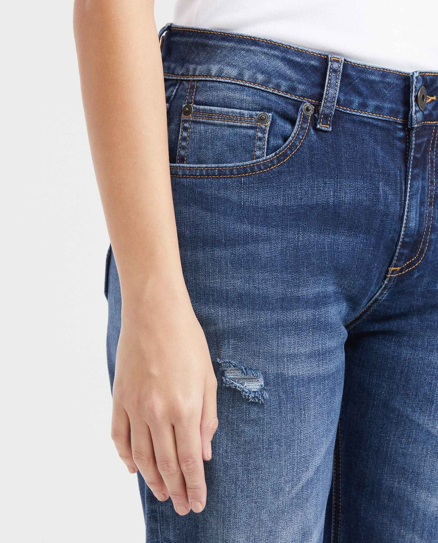 Women's Cosmo Jeans High-Rise Fitted Leg Medium Wash Rips Green Contrast 431G011 - 2