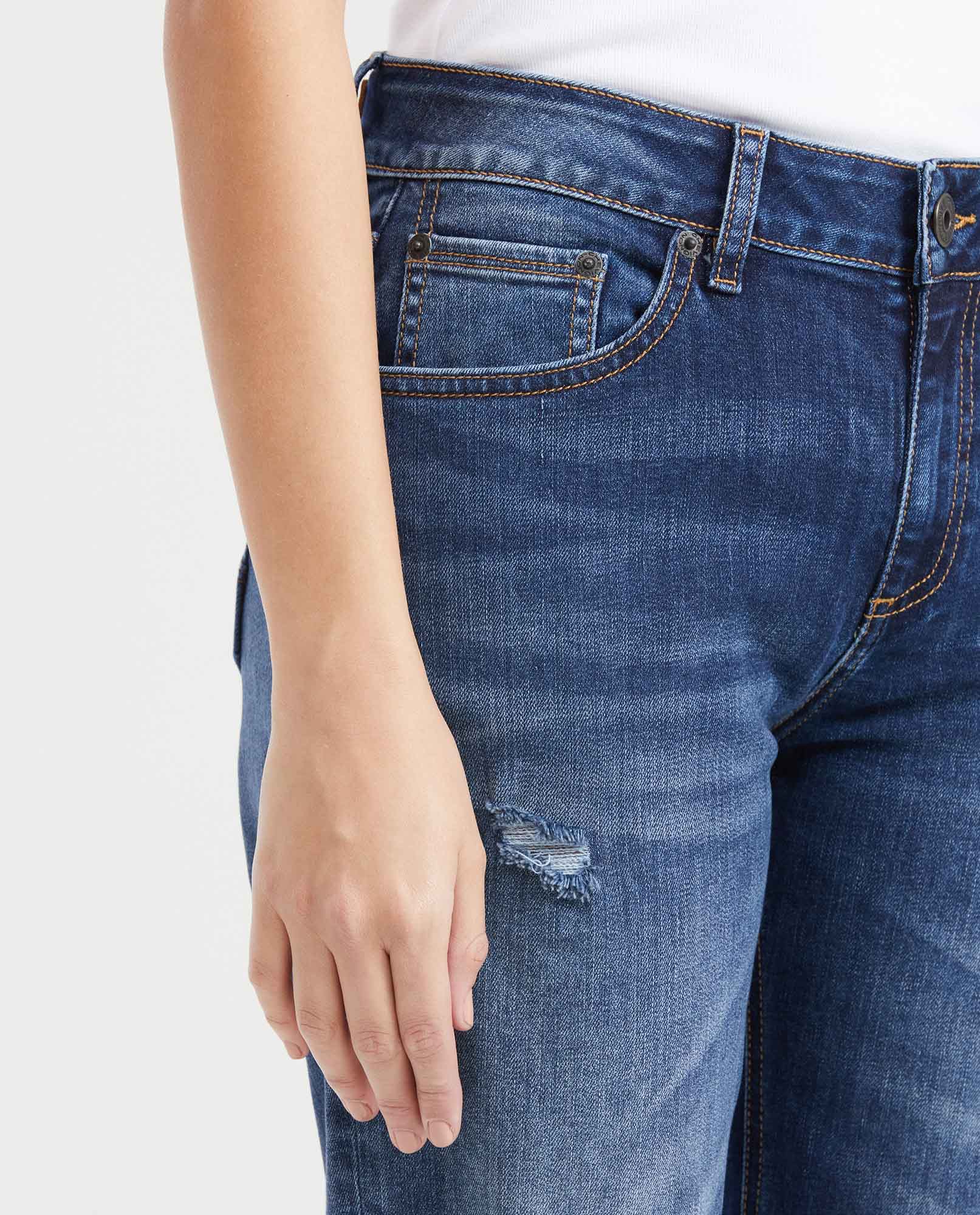 Women's Cosmo Jeans High-Rise Fitted Leg Medium Wash Rips Green Contrast 431G011 - 2
