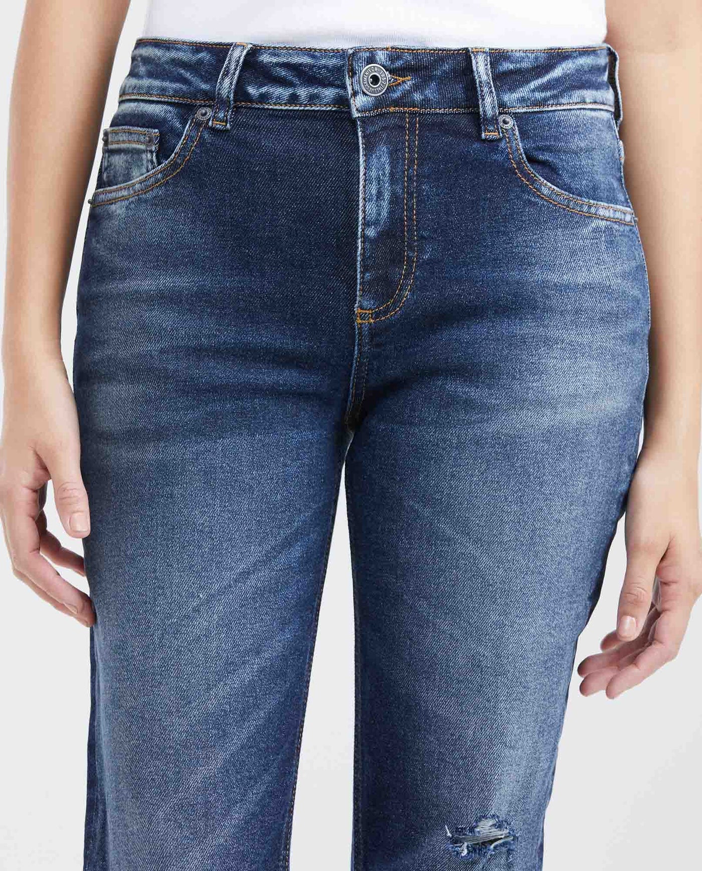 Women's Cosmo Jeans High-Rise Bootcut Dark Wash Rips Green Contrast Double Recycled 431G012 - 2