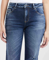 Women's Cosmo Jeans High-Rise Bootcut Dark Wash Rips Green Contrast Double Recycled 431G012 - 2