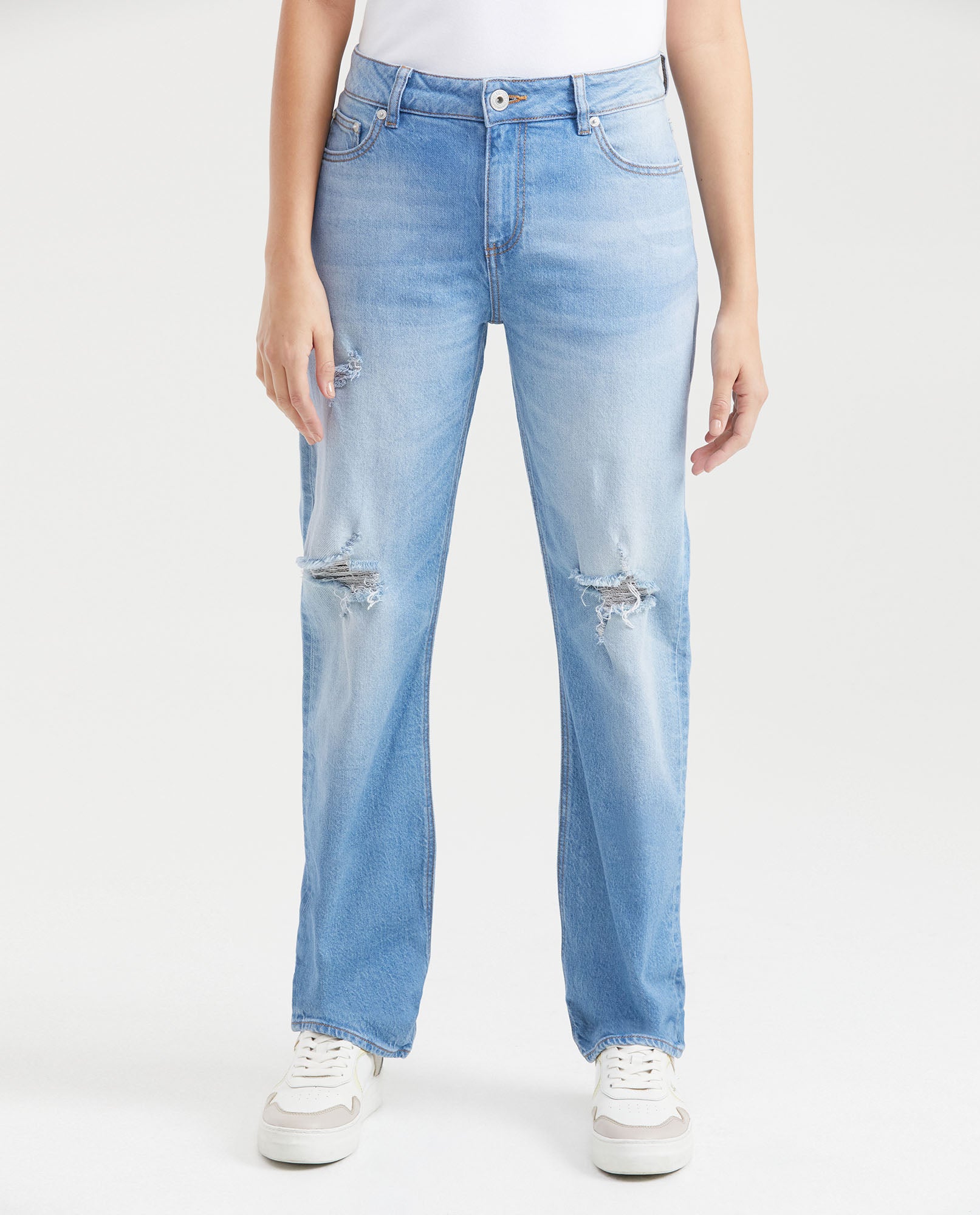 Women's Jeans, High Rise, Boot Cut with Rips - Light Vintage Blue 431G020 - 1