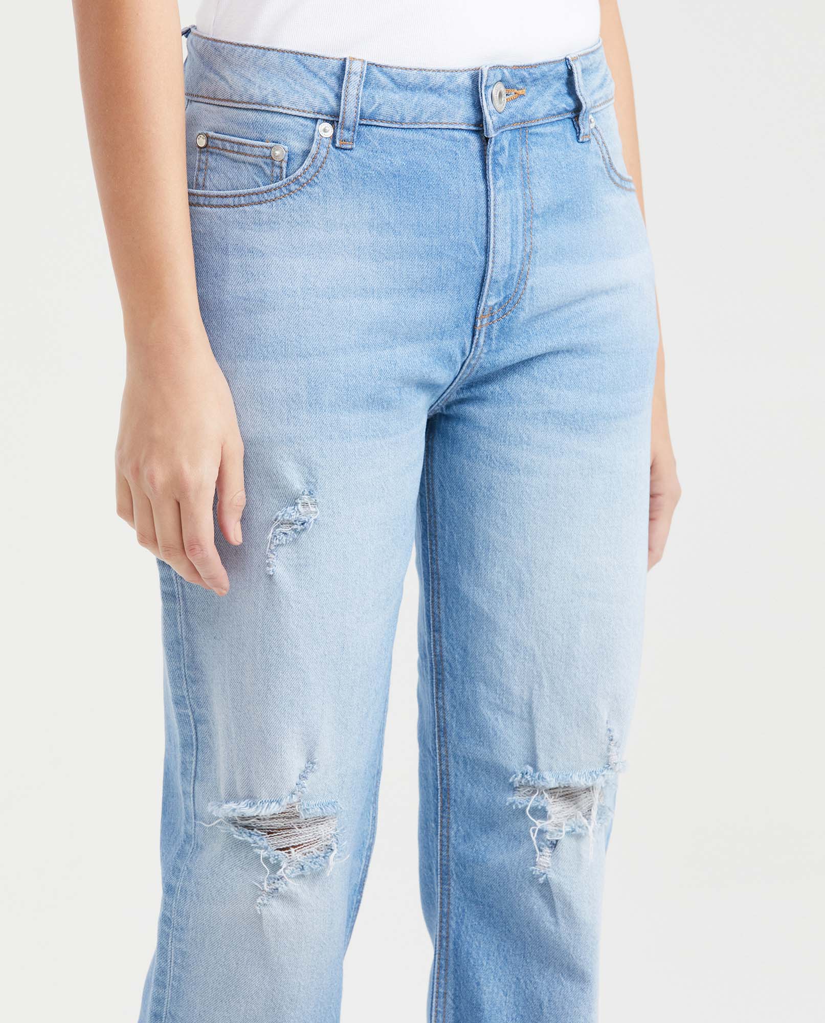 Women's Jeans, High Rise, Boot Cut with Rips - Light Vintage Blue 431G020 - 2