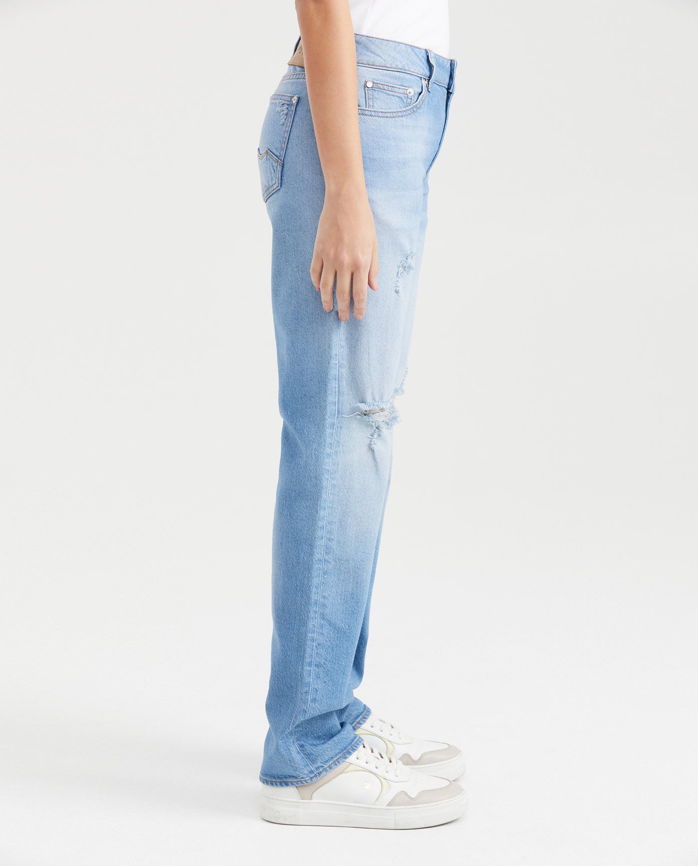 Women's Jeans, High Rise, Boot Cut with Rips - Light Vintage Blue 431G020 - 3