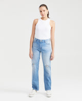 Women's Jeans, High Rise, Boot Cut with Rips - Light Vintage Blue 431G020 - 6