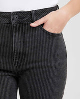 Women's Cosmo Jeans Super High-Rise Fitted Leg Black Wash Green Contrast Metal Fiber 431G026 - 2
