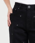Jean Wide Leg Super High Rise Relaxed Boot Black with Decorative Eyelets for Women - Black 431G034 - 2